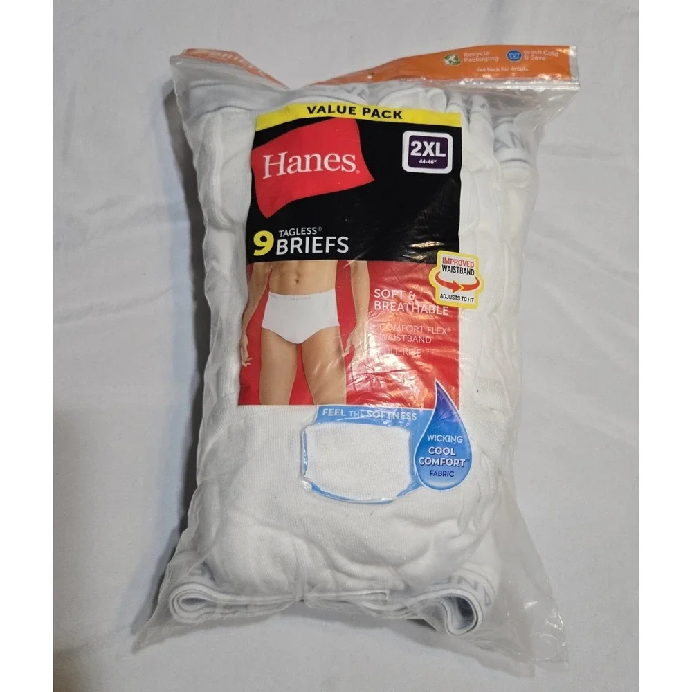 Hanes Tagless White Cotton Briefs Mens Size 2XL Comfort Flex Waistband - 9 Pack